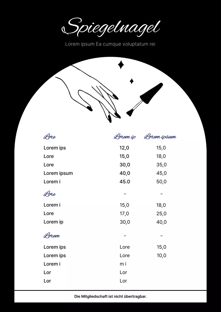 Modernes Nailart-Menübrett in Schwarz und Weiß