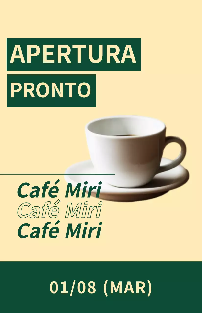  Bandera para las próximas ventanas con un icono de café sobre un fondo amarillo claro y verde