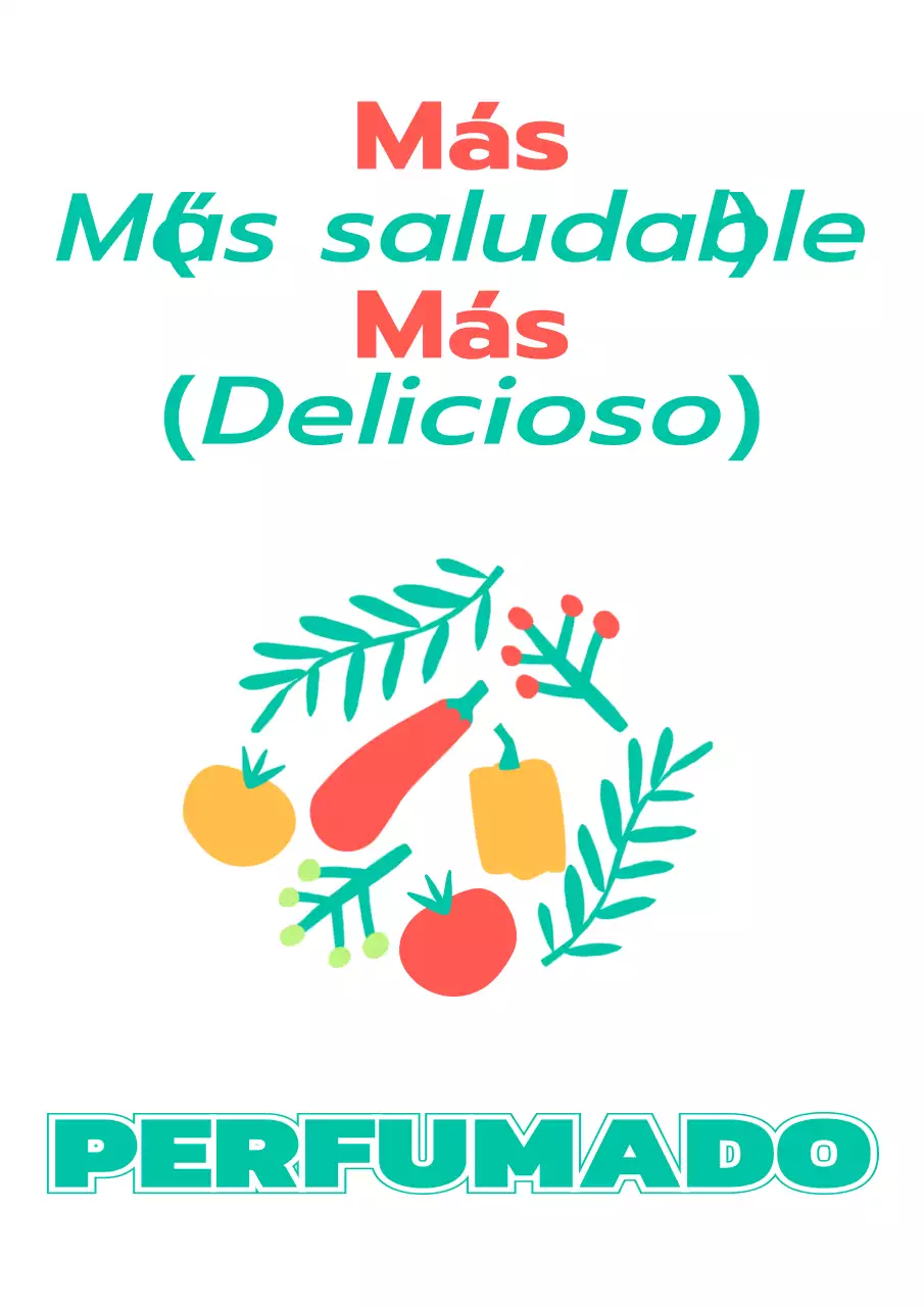 Para promocionar una tienda de ensaladas con sencillas ilustraciones de verduras y plantas en turquesa y rojo.