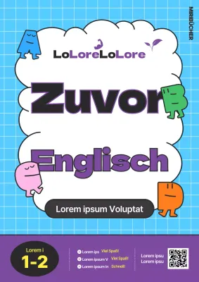 Englisch-Lehrbuch für die Primarstufe mit hellblau-violetten Schriftzeichen