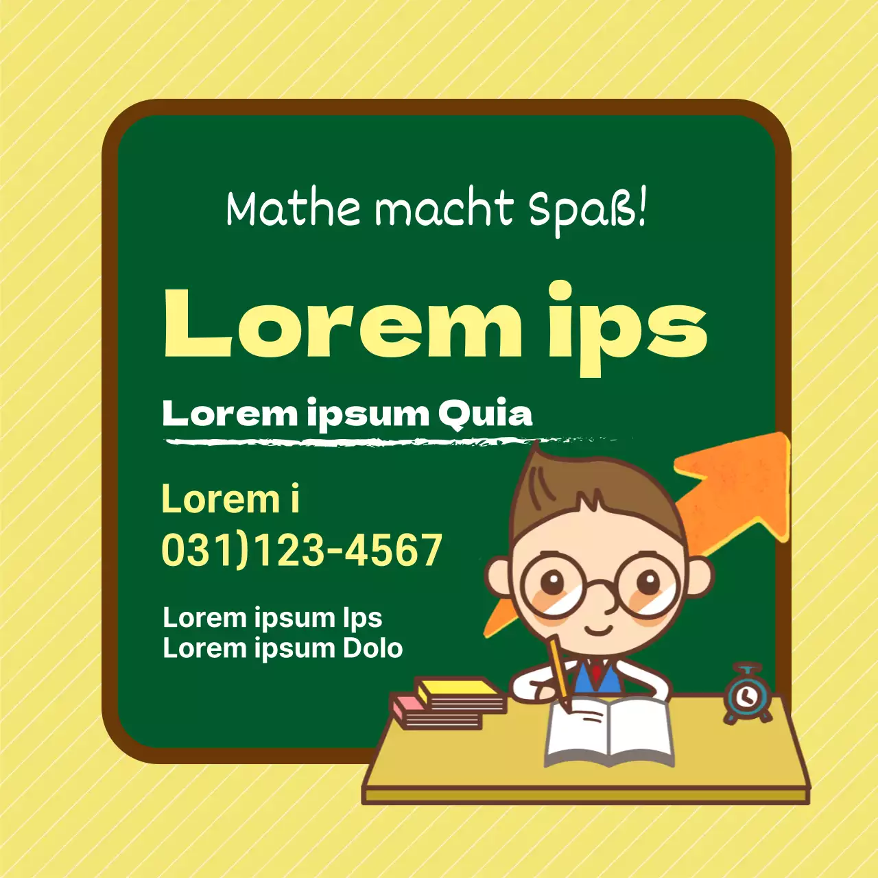 Gelbe grüne Tafel Illustration niedlich Pauke Schule Werbung