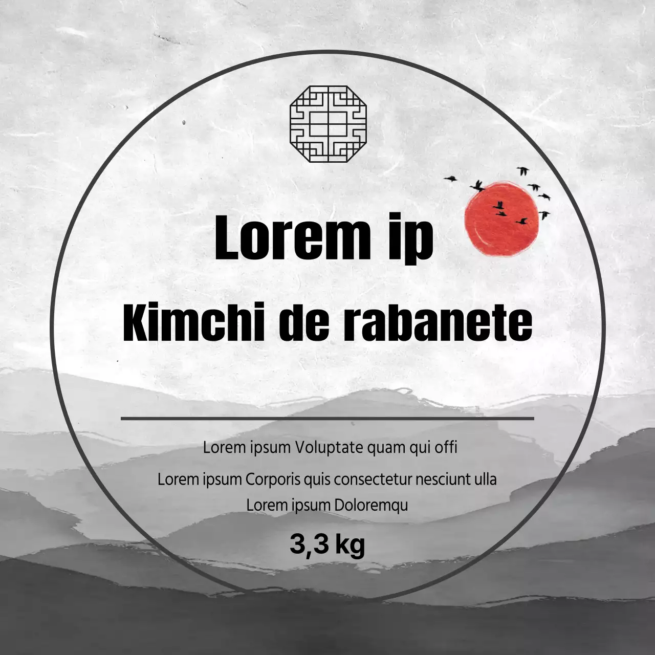 ilustração a cinzento rótulo de comida tradicional kimchi
