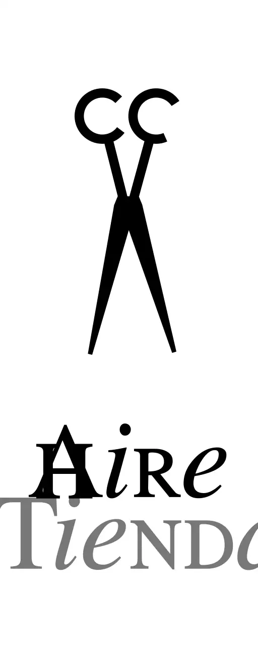 Rótulo de tienda de aspecto clásico con texto en blanco y negro sobre peluquería de corte y rizado e ilustración de unas tijeras.