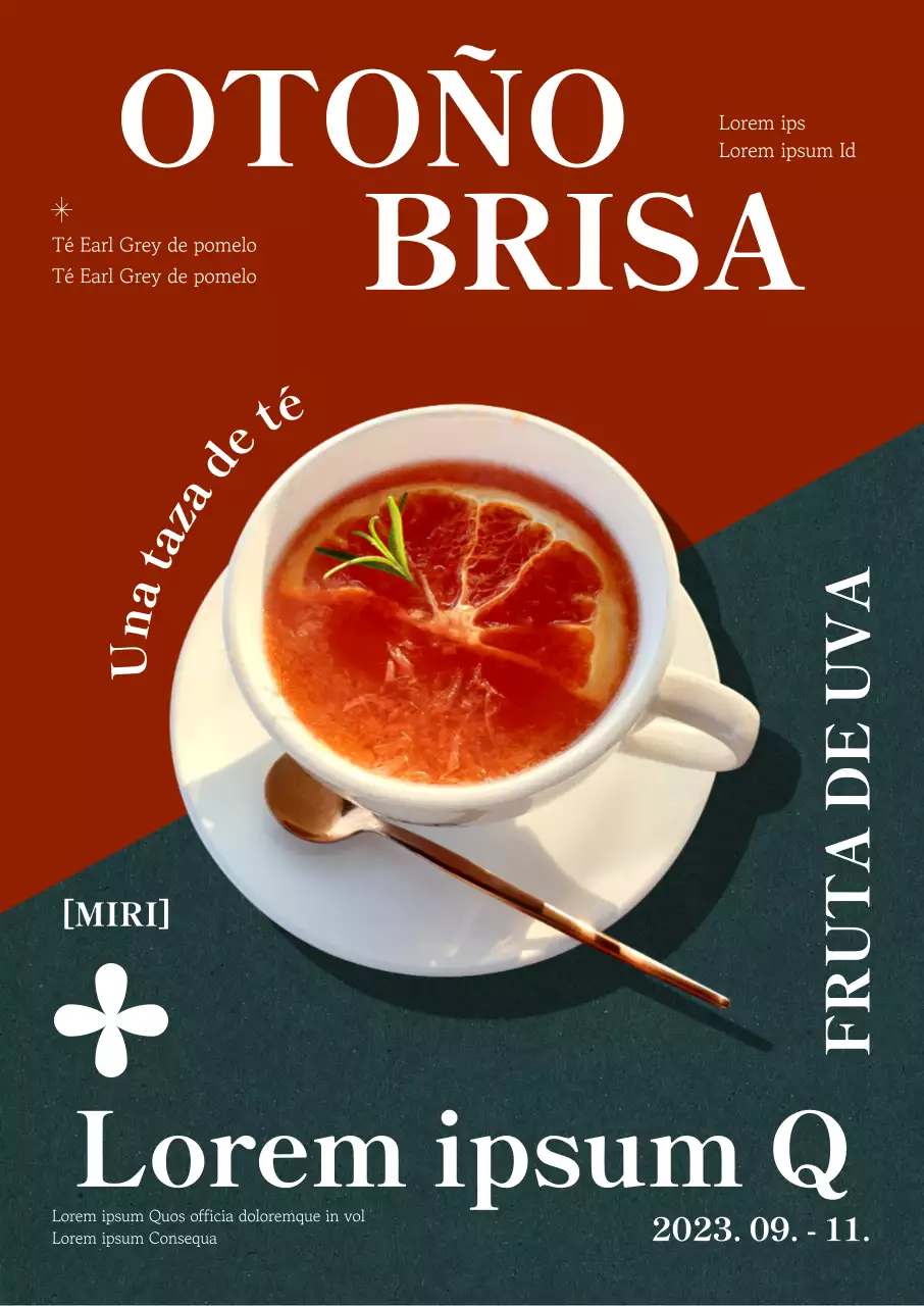 Promover un menú de bebidas de té otoñal limpio con colores invertidos