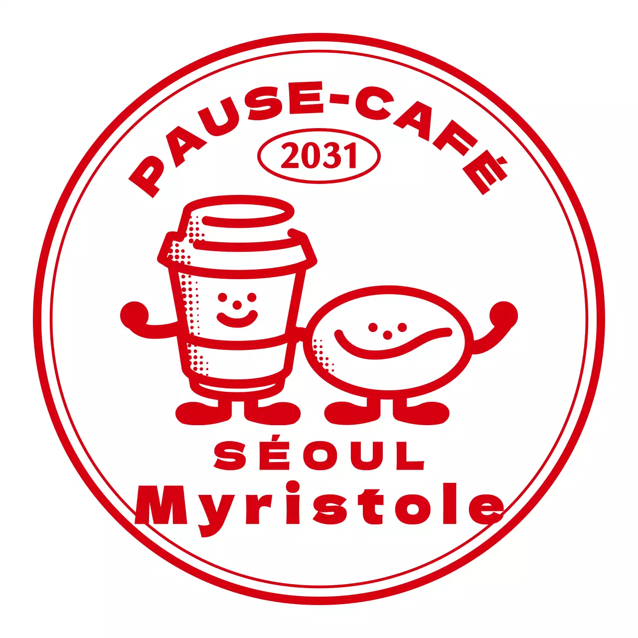 Logo simple et mignon illustré de type emblème de café en rouge