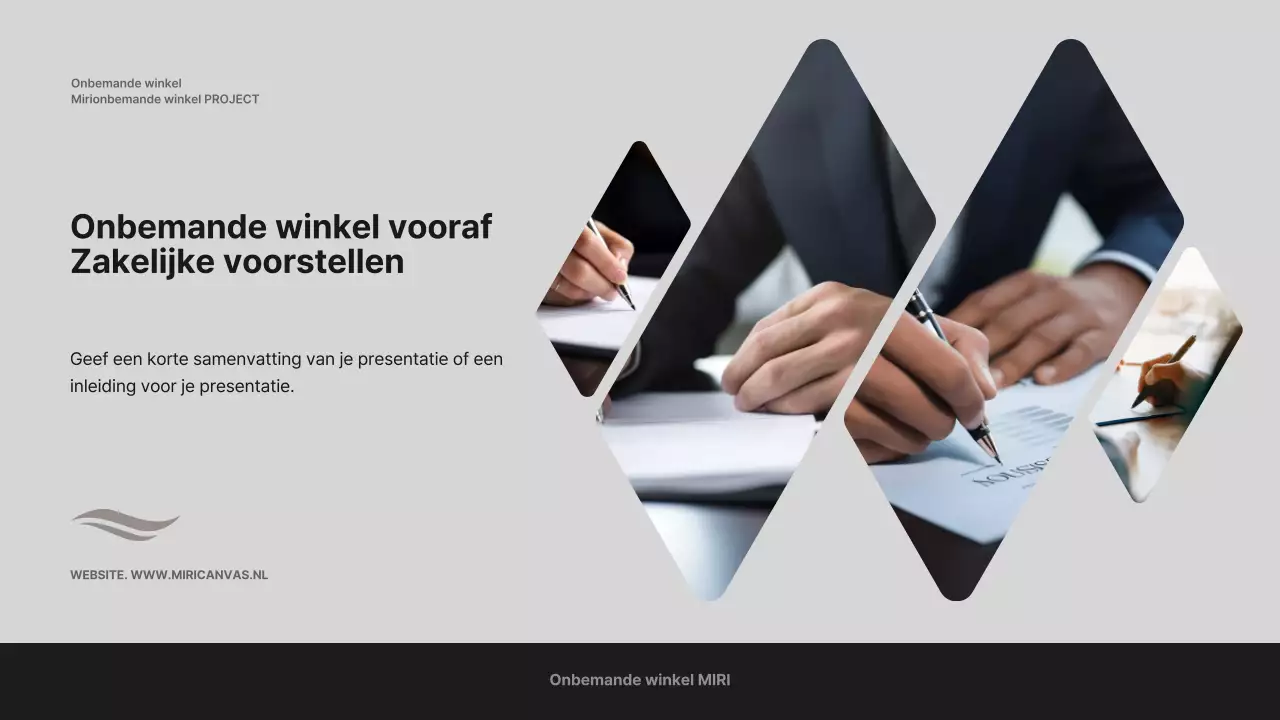 Een zakelijk voorstel met foto's op een grijze achtergrond