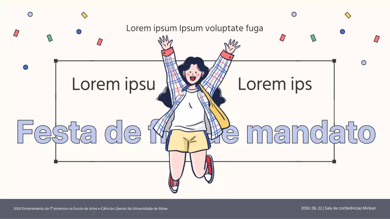 Anúncio da sessão plenária de fim de semestre num estilo simples de bege e azul claro