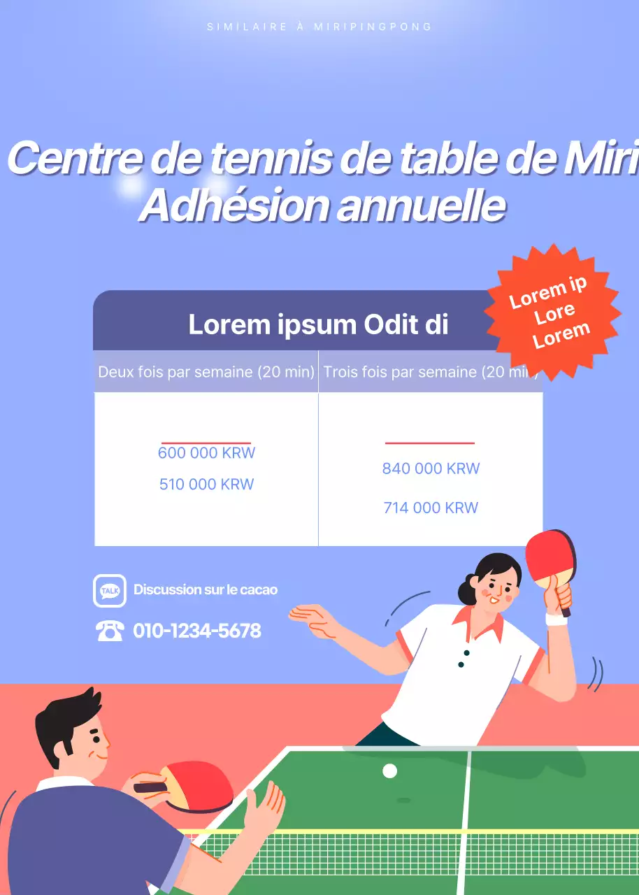 Abonnement annuel à prix réduit à une salle de ping-pong avec un concept d'illustration de ping-pong amusant