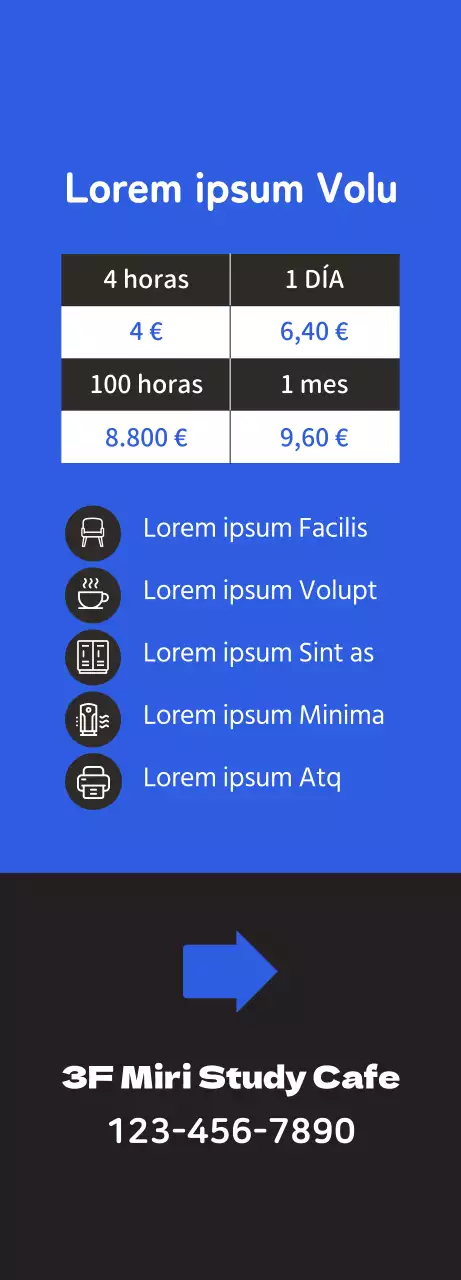Promueva un café de estudio limpio con una ilustración de un estudiante estudiando sobre un fondo azul