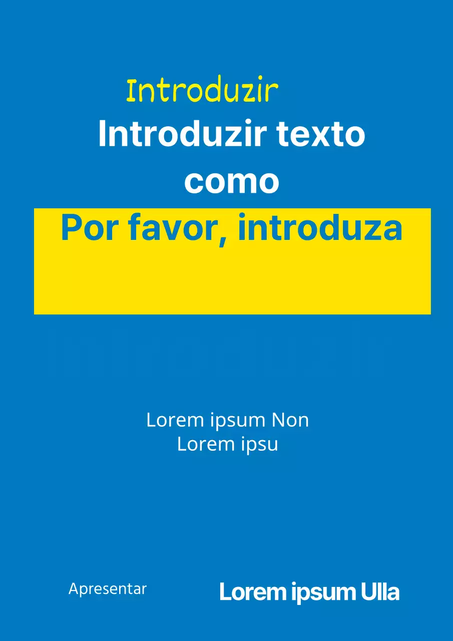 Uma peça promocional simples com texto azul e amarelo