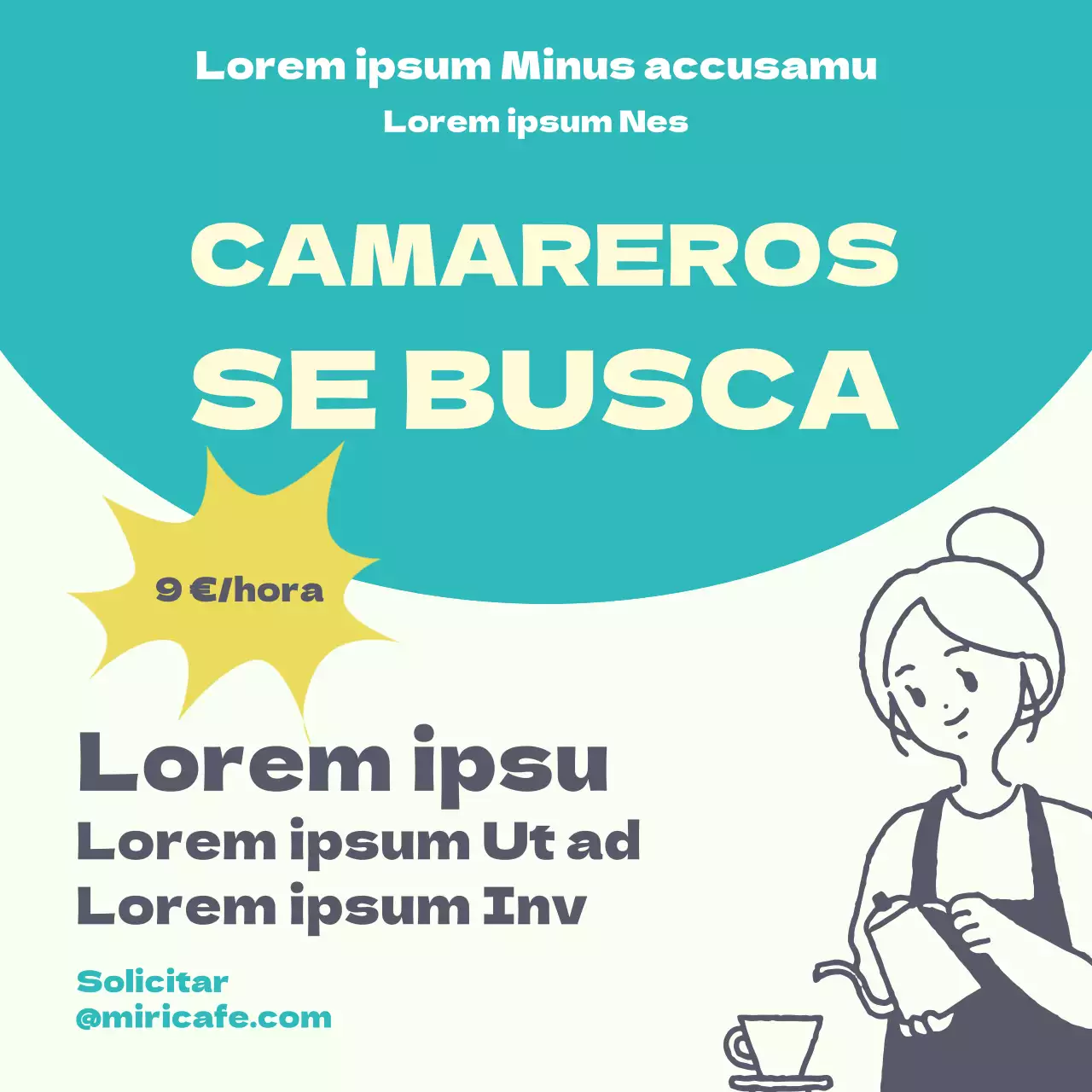 Anuncio de empleo con texto resaltado sobre fondo cian V1