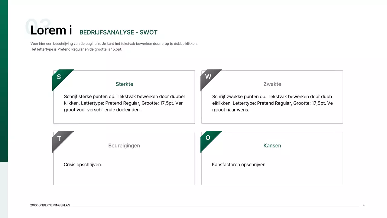Presentatiepakket voor ondernemingsplan met een indexconcept met kleurverloop in groen