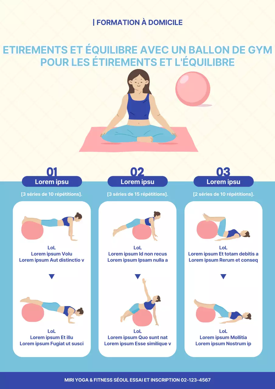 Poster illustré d'exercices avec ballon de gymnastique en bleu