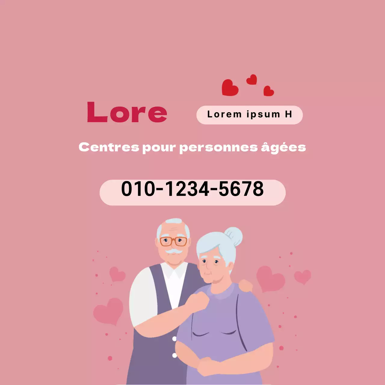 Illustration rose faisant la promotion d'un centre pour personnes âgées