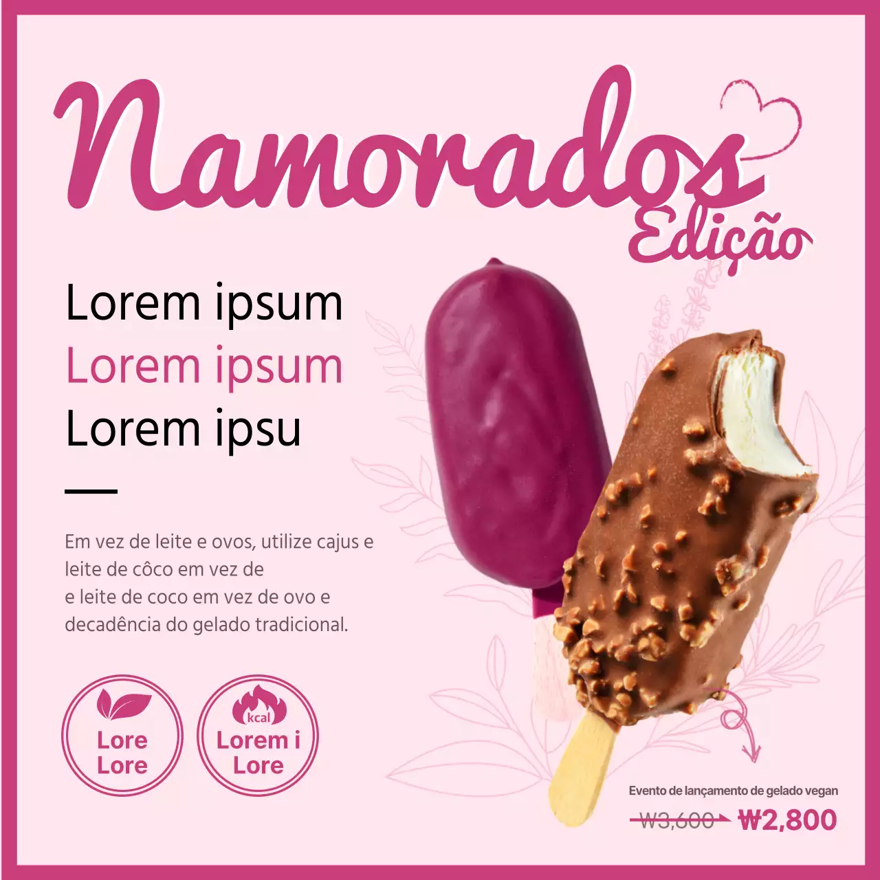Evento de lançamento de gelado vegan com conceito de Dia dos Namorados cor-de-rosa