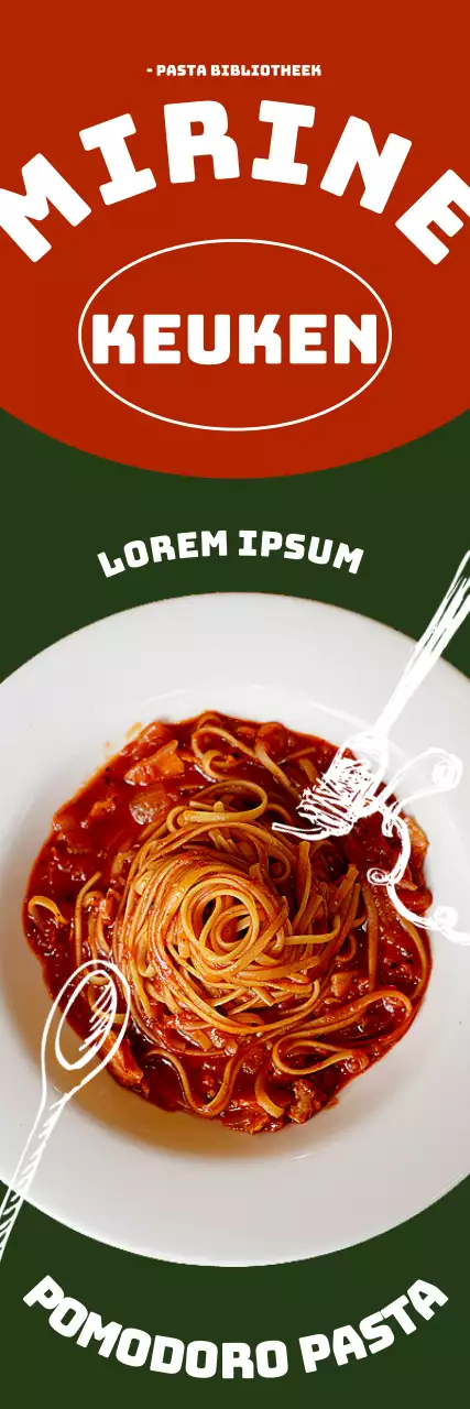 Promoot het nieuwe menu met een intuïtief concept met een rode en groene achtergrond en lettertype.