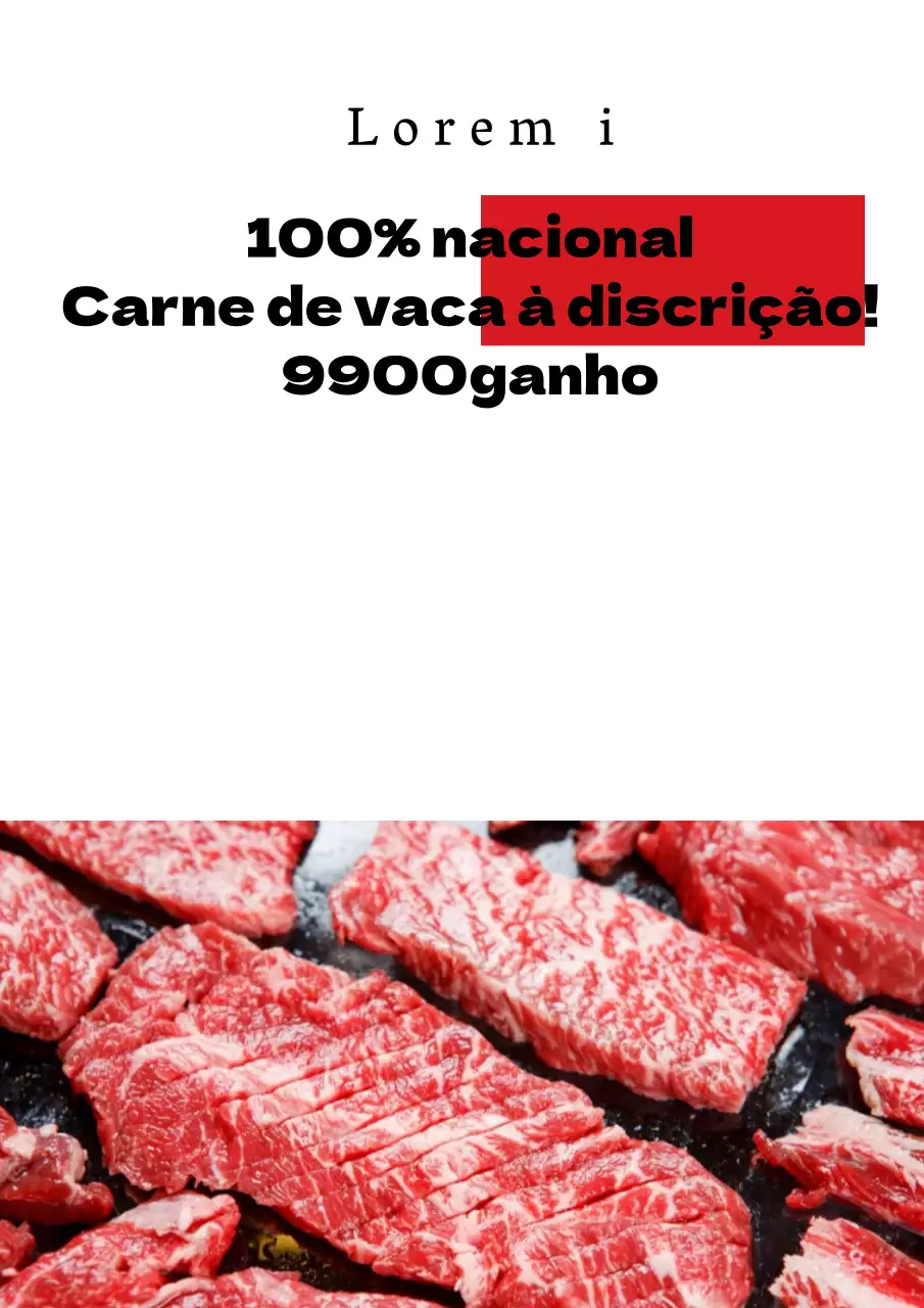 Promover descontos em buffets de carne de bovino com fotografias a preto e vermelho de carne crua