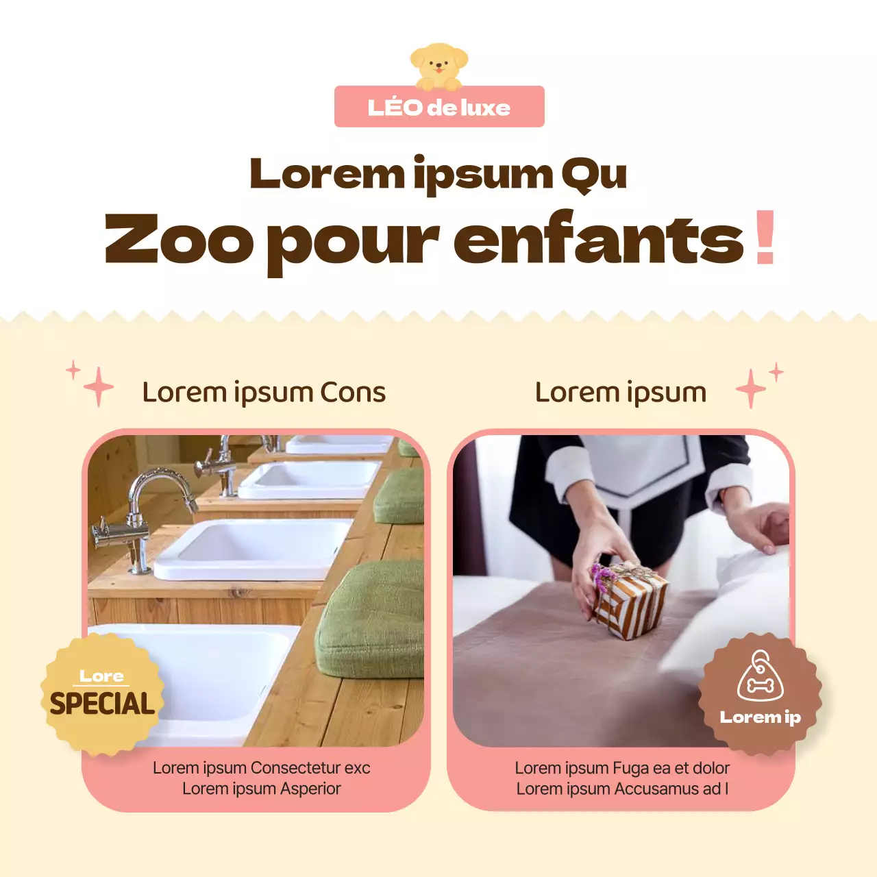 Promouvoir un hôtel pour chiens rose, chaud et câlin (CardNews)