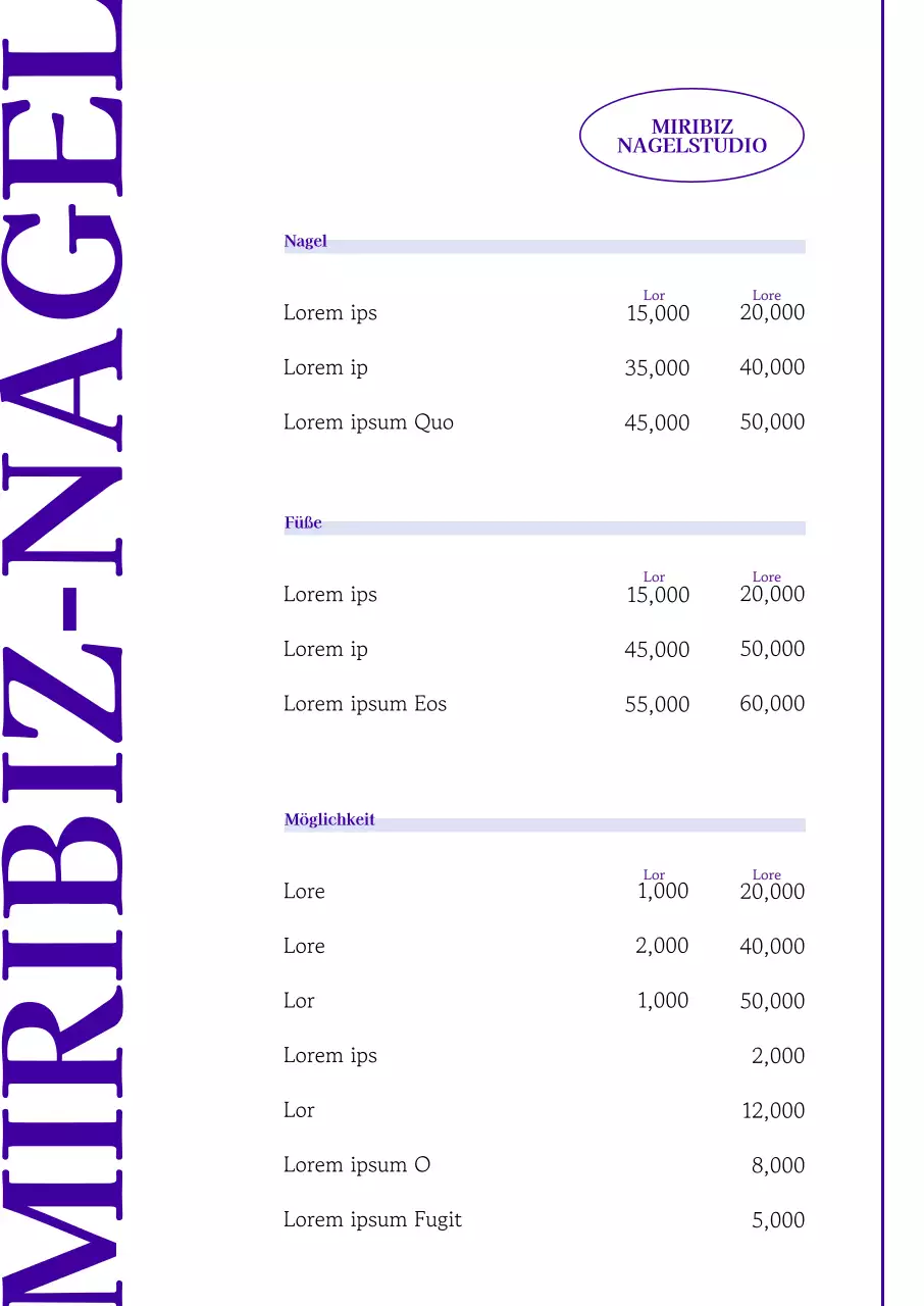 Einfaches Nagelstudio-Menübrett in Lila