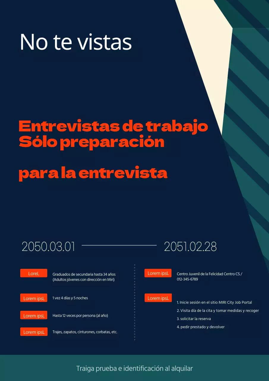 Instrucciones para alquilar un traje de entrevista verde marino