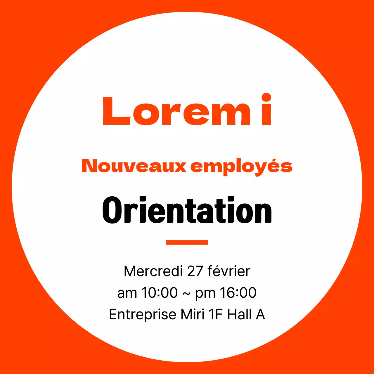 Cadre simple en orange et noir pour les informations relatives à l'orientation des nouveaux employés