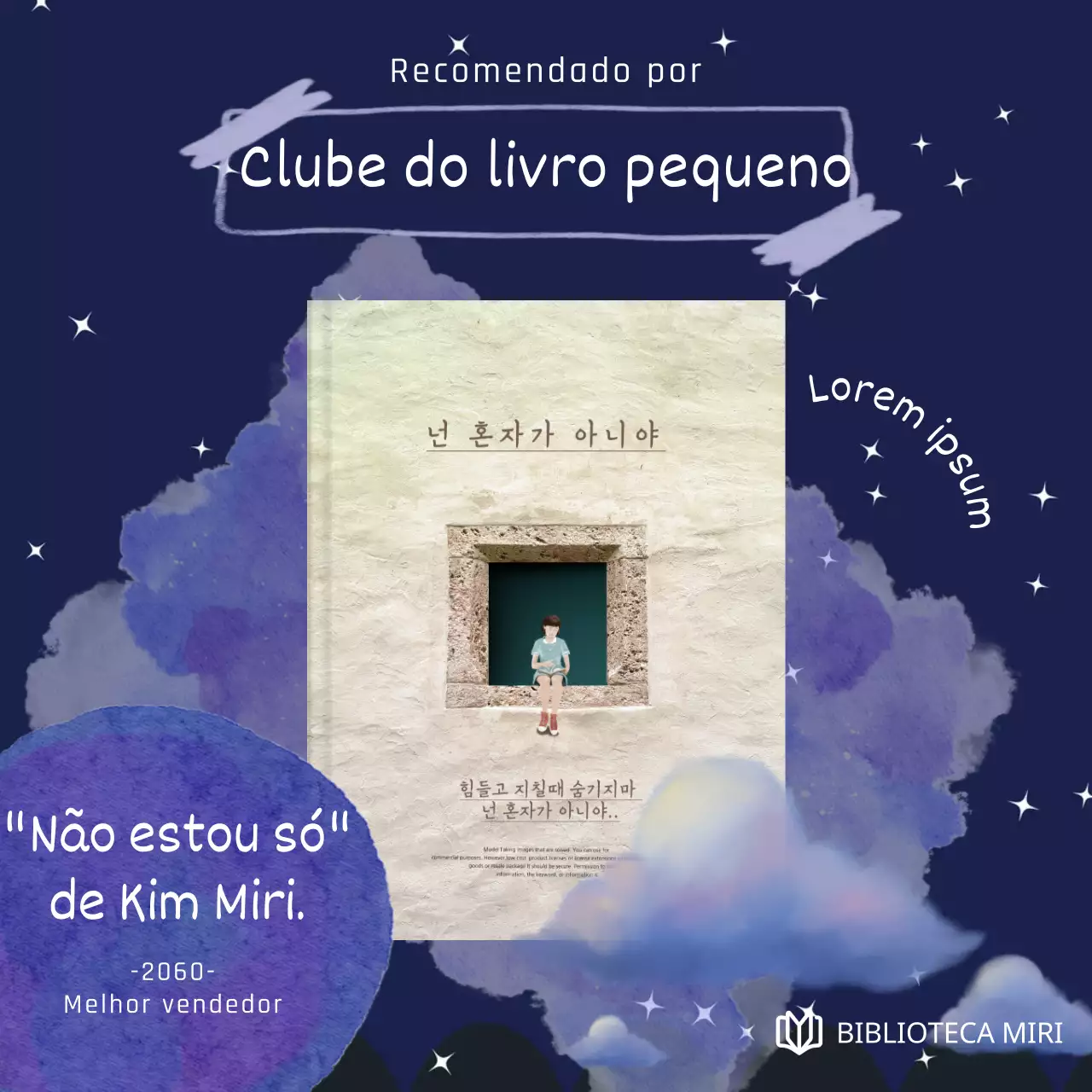Uma peça promocional púrpura, sonhadora e literária
