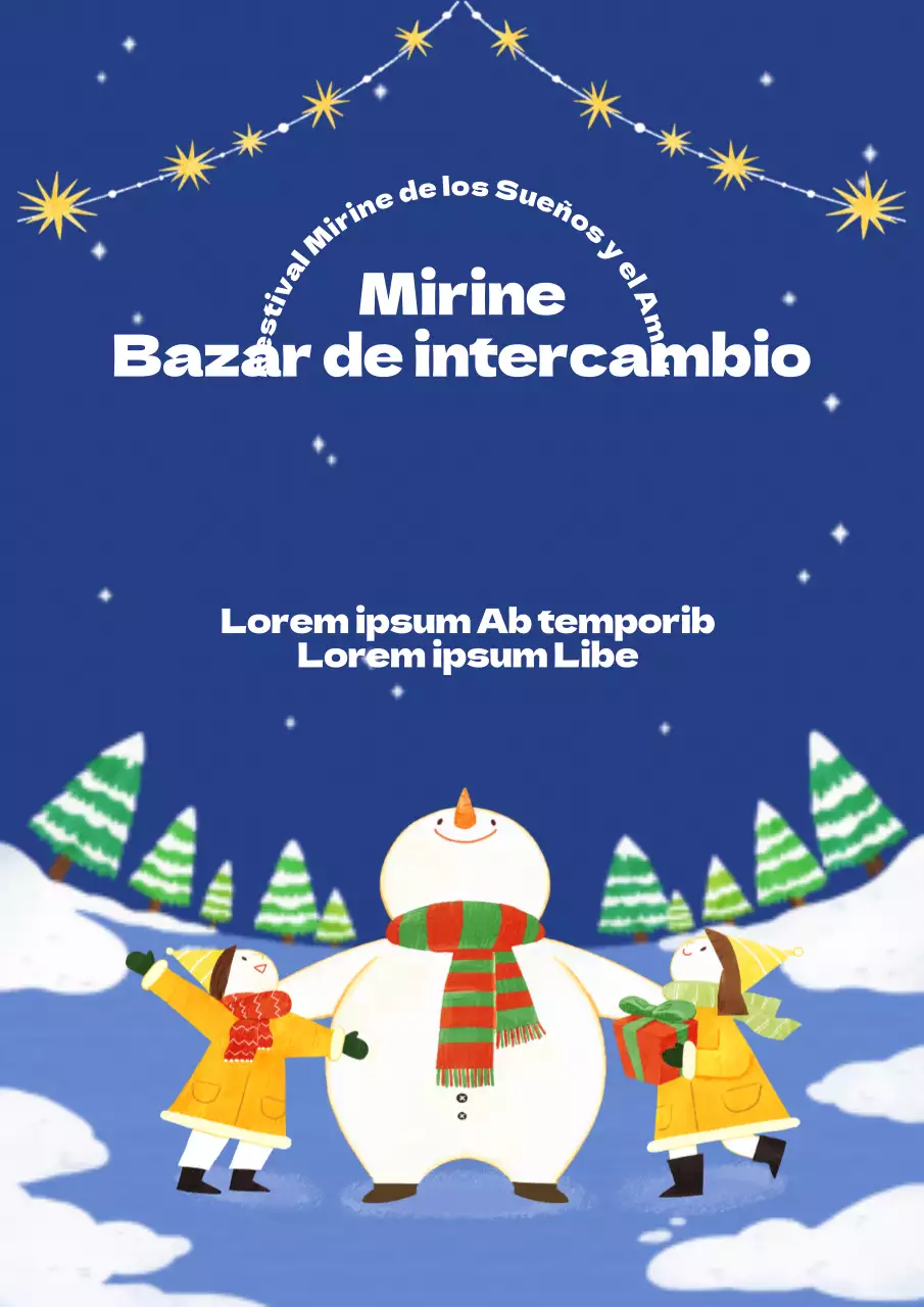 Bonito folleto ilustrado de mercadillo en azul marino