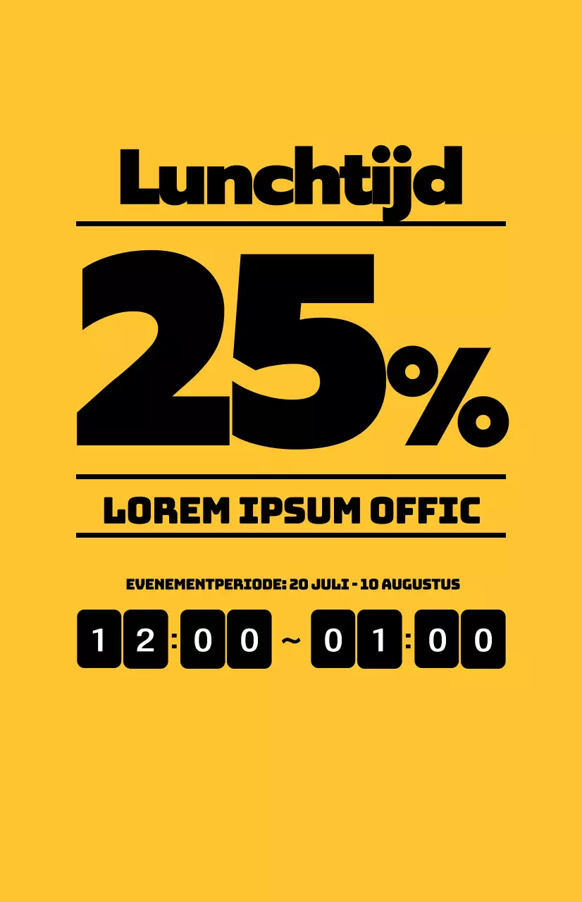 Promoot lunchaanbiedingen met contrasterende zwarte tekst op een gele achtergrond