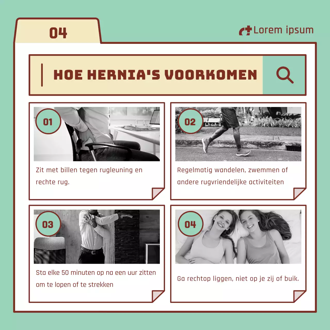 Lumbale discus informatie met mint en beige zoekbalk elementen