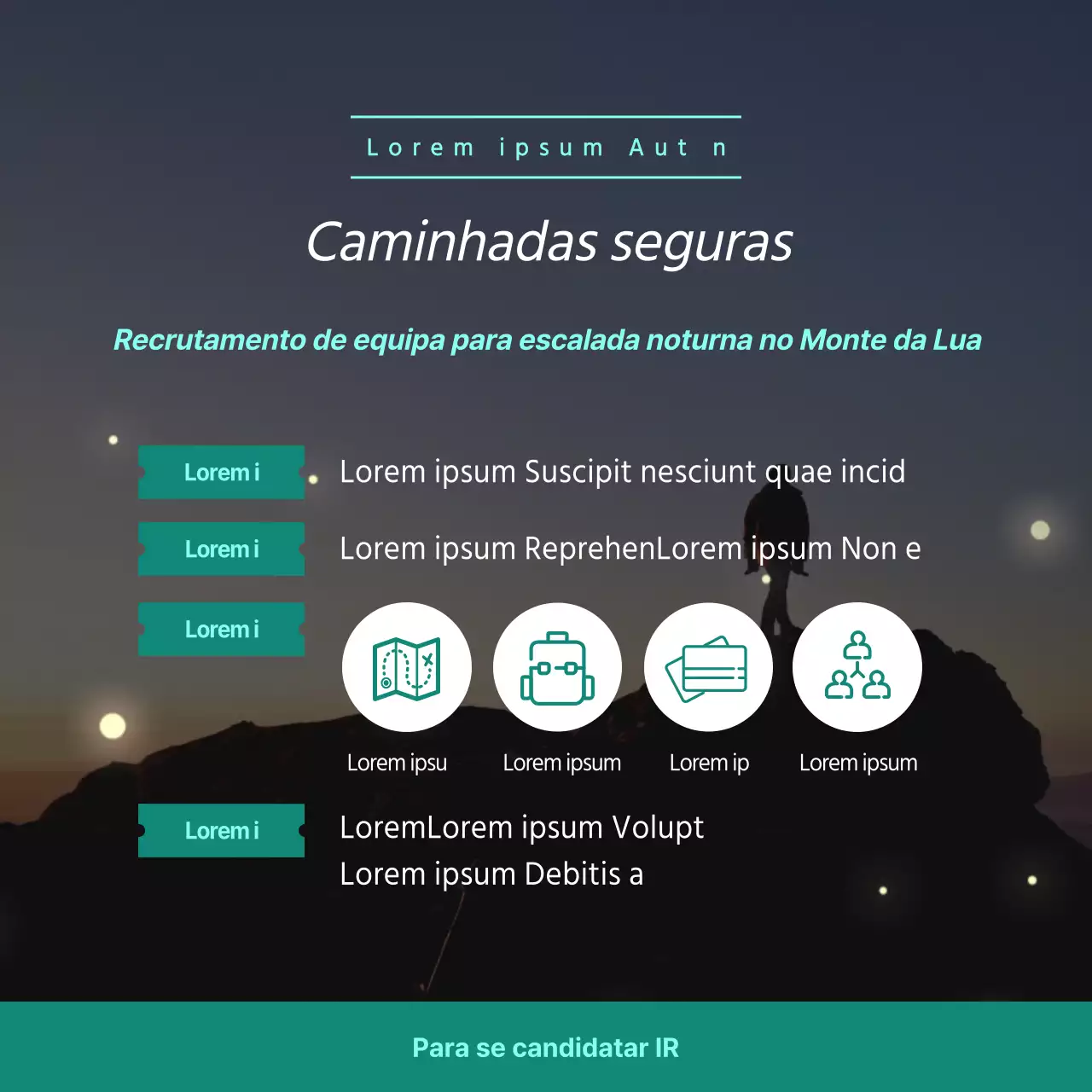 Recrutar uma equipa de escalada nocturna cor de menta
