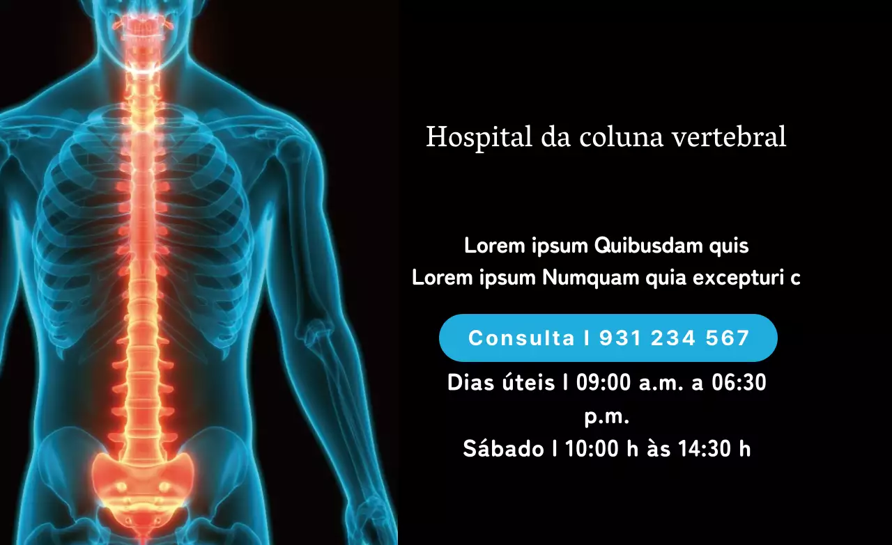Ilustração 3D a preto e azul da promoção do hospital da coluna vertebral