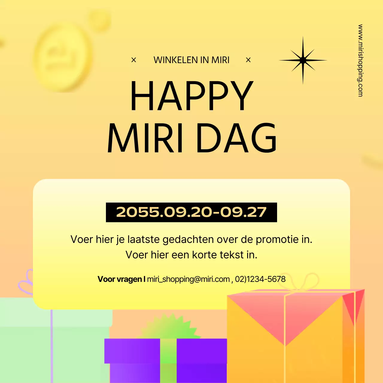 Eenvoudige gele en oranje evenementaankondiging voor geschenken