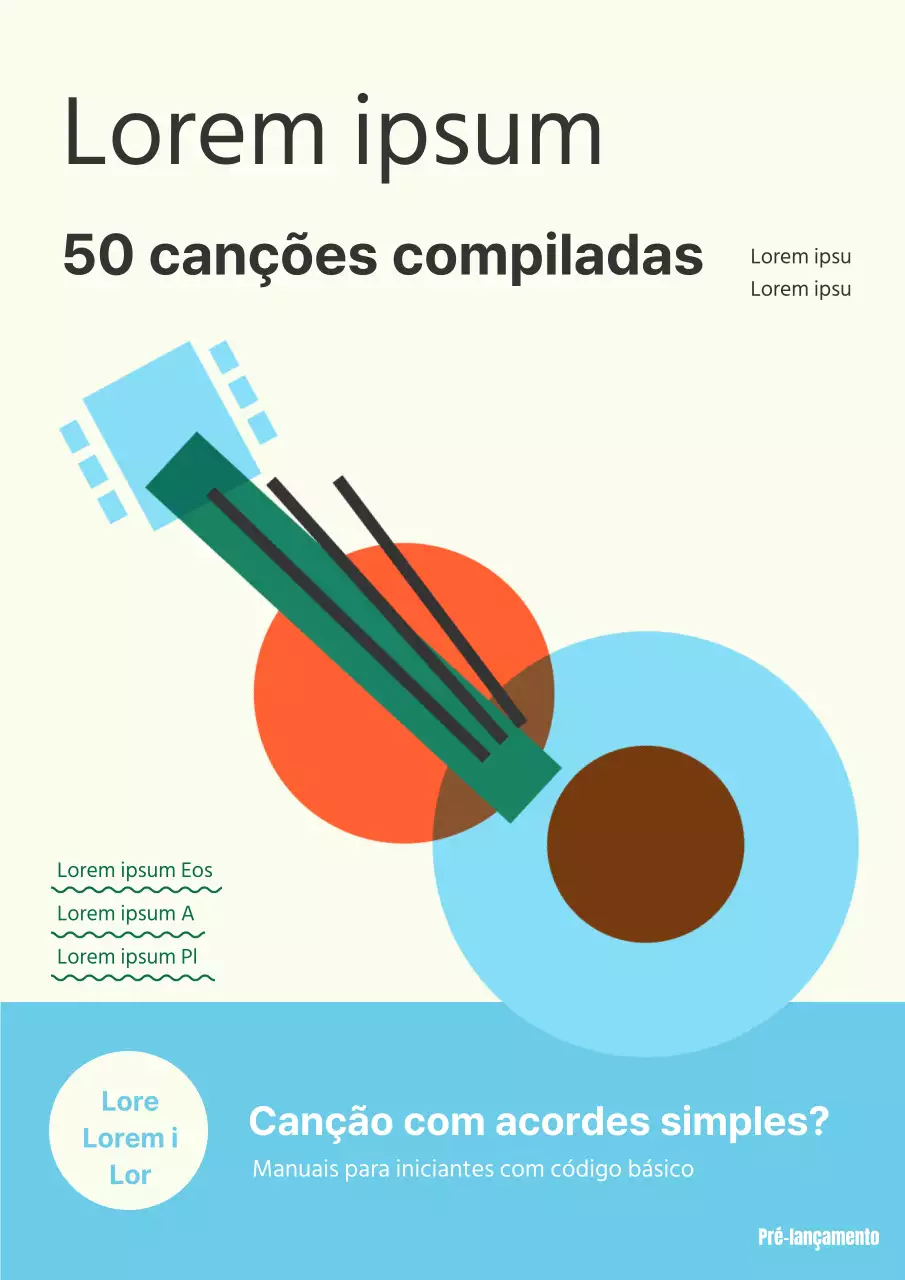 Capa de livro de partituras de guitarra minimalista em laranja e azul claro
