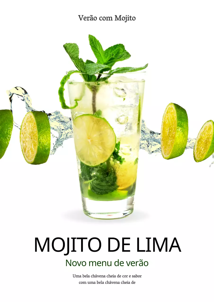 Promover uma bebida mojito de aspeto limpo com branco e verde-lima