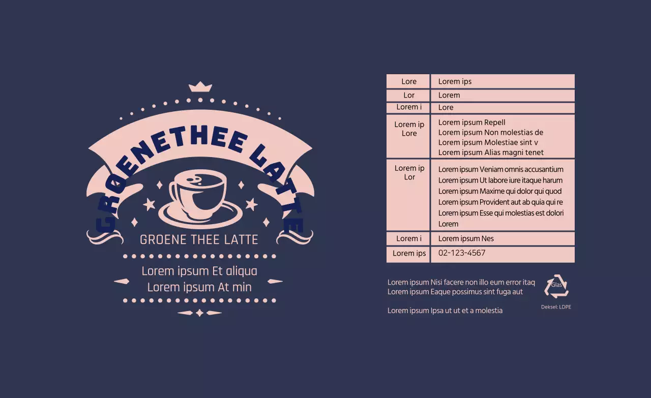 Roze marine geïllustreerd groene thee latte label
