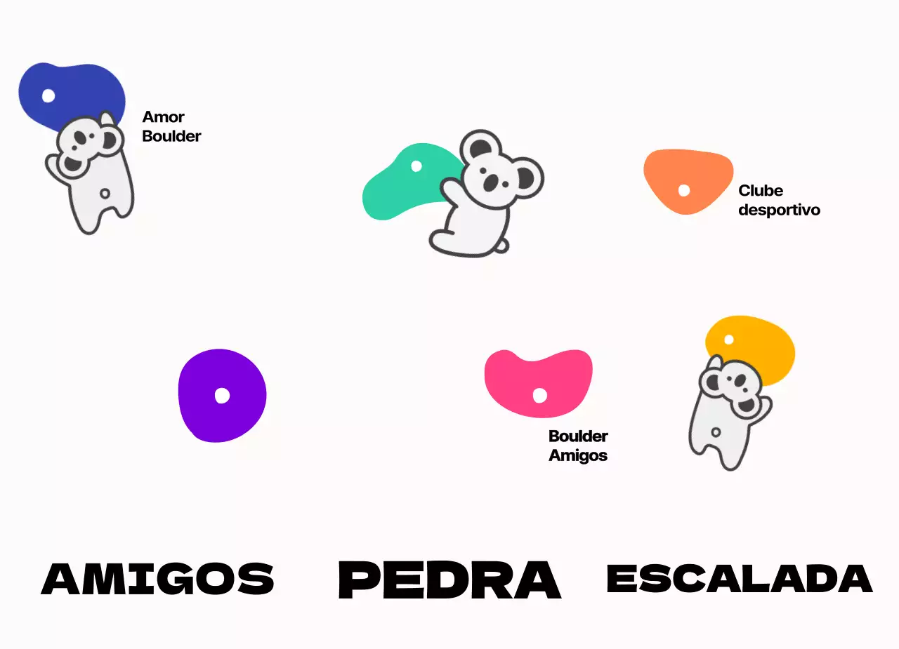 Um clube de escalada simples e giro com cores coloridas e coalas