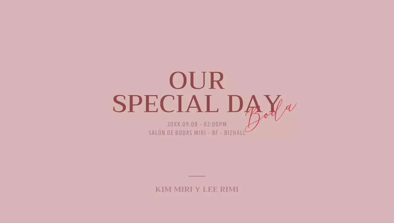 Para una invitación de boda sencilla con texto en cursiva roja y rosa