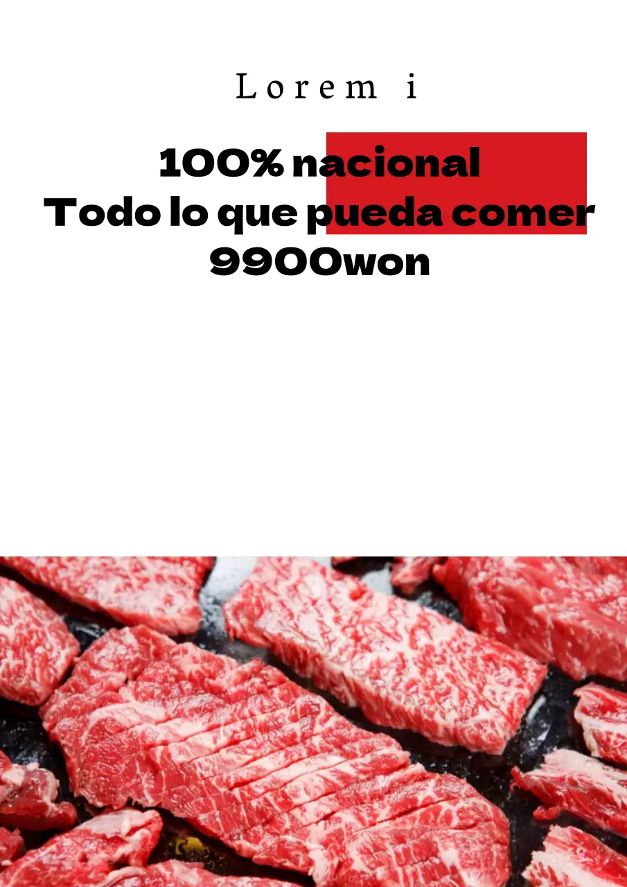 Promocionar los descuentos del bufé de carne de vacuno con fotos en rojo y negro de carne cruda