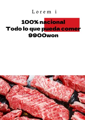 Promocionar los descuentos del bufé de carne de vacuno con fotos en rojo y negro de carne cruda