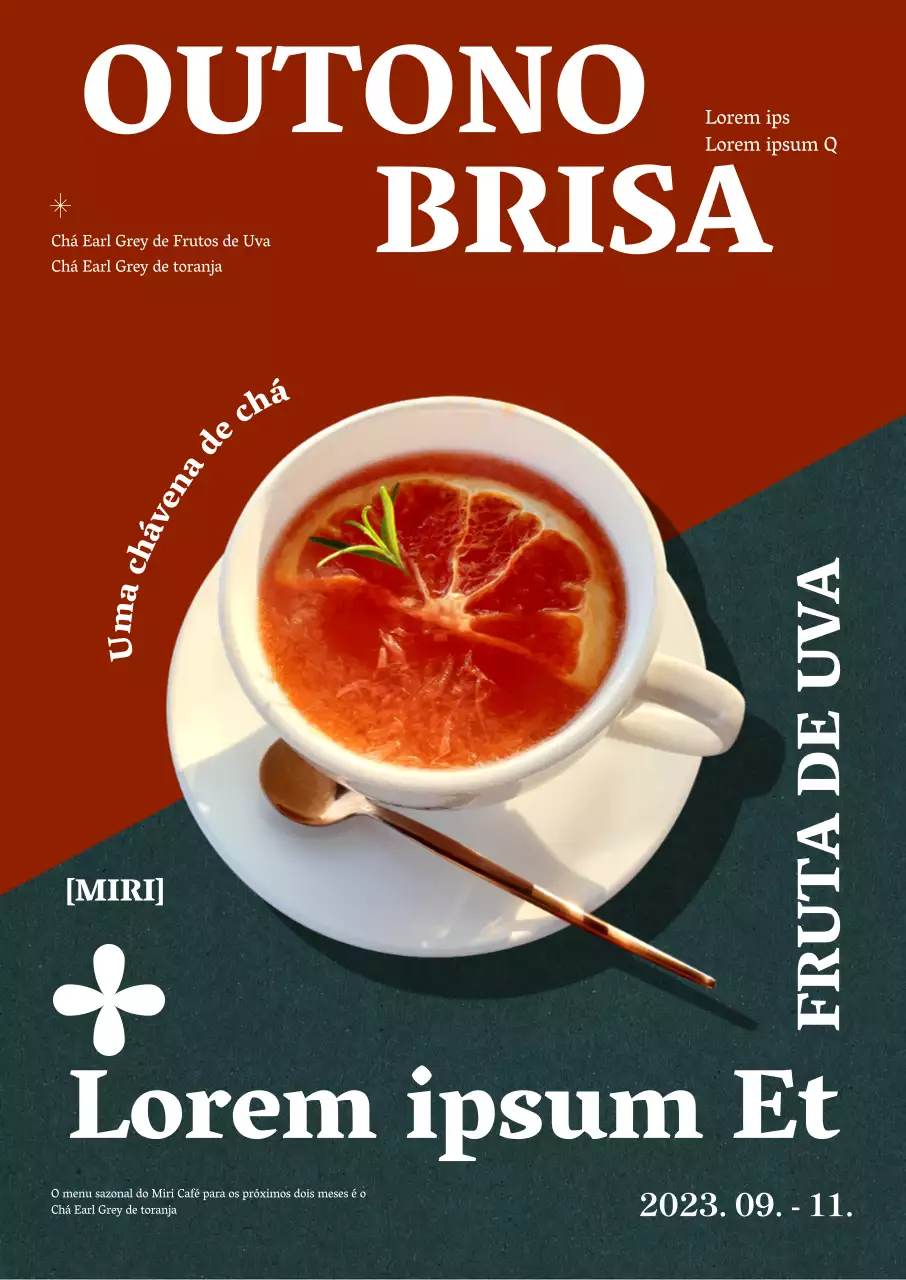 Promover uma ementa limpa de bebidas de chá de outono com cores invertidas