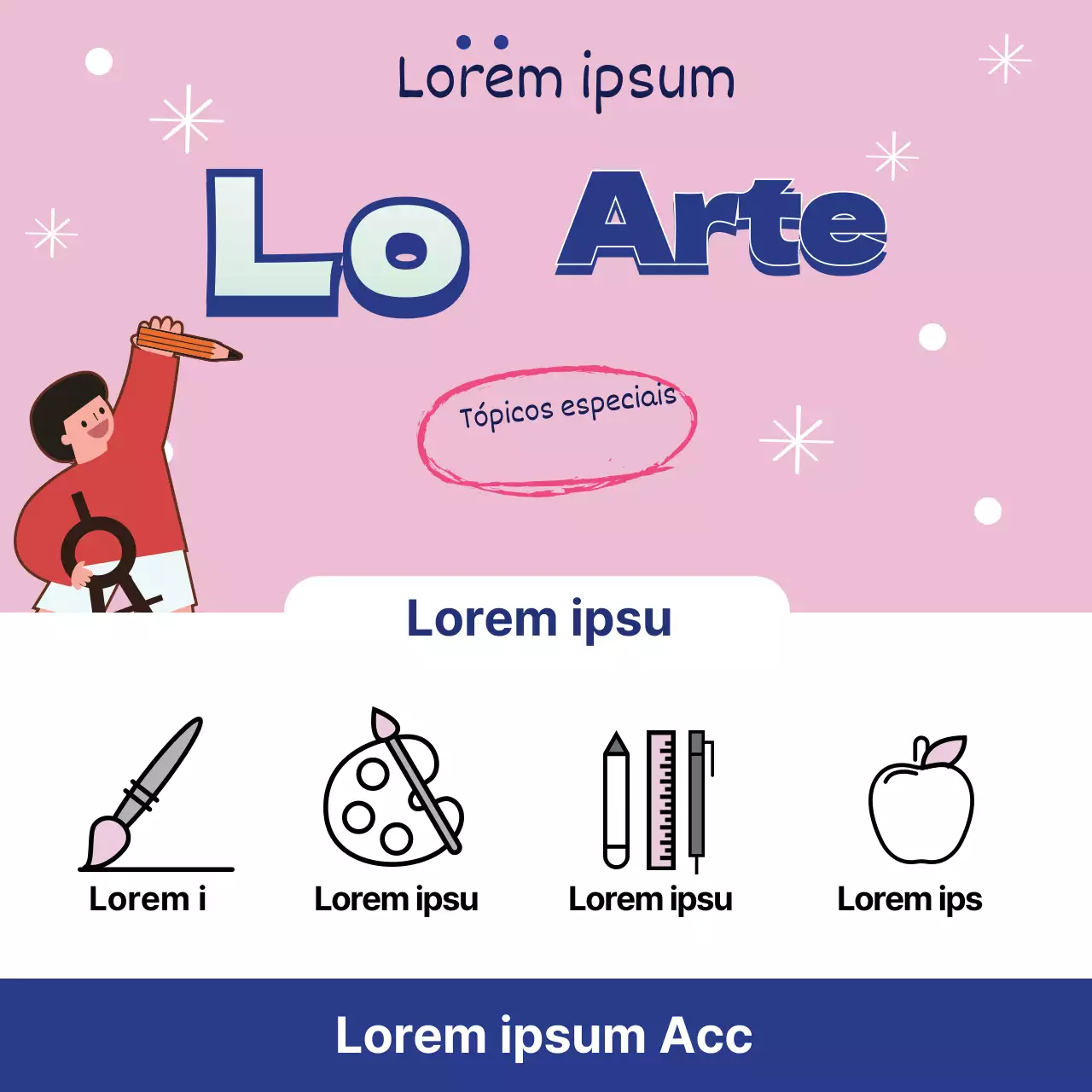 Ilustração azul cor-de-rosa anúncio de escola de arte