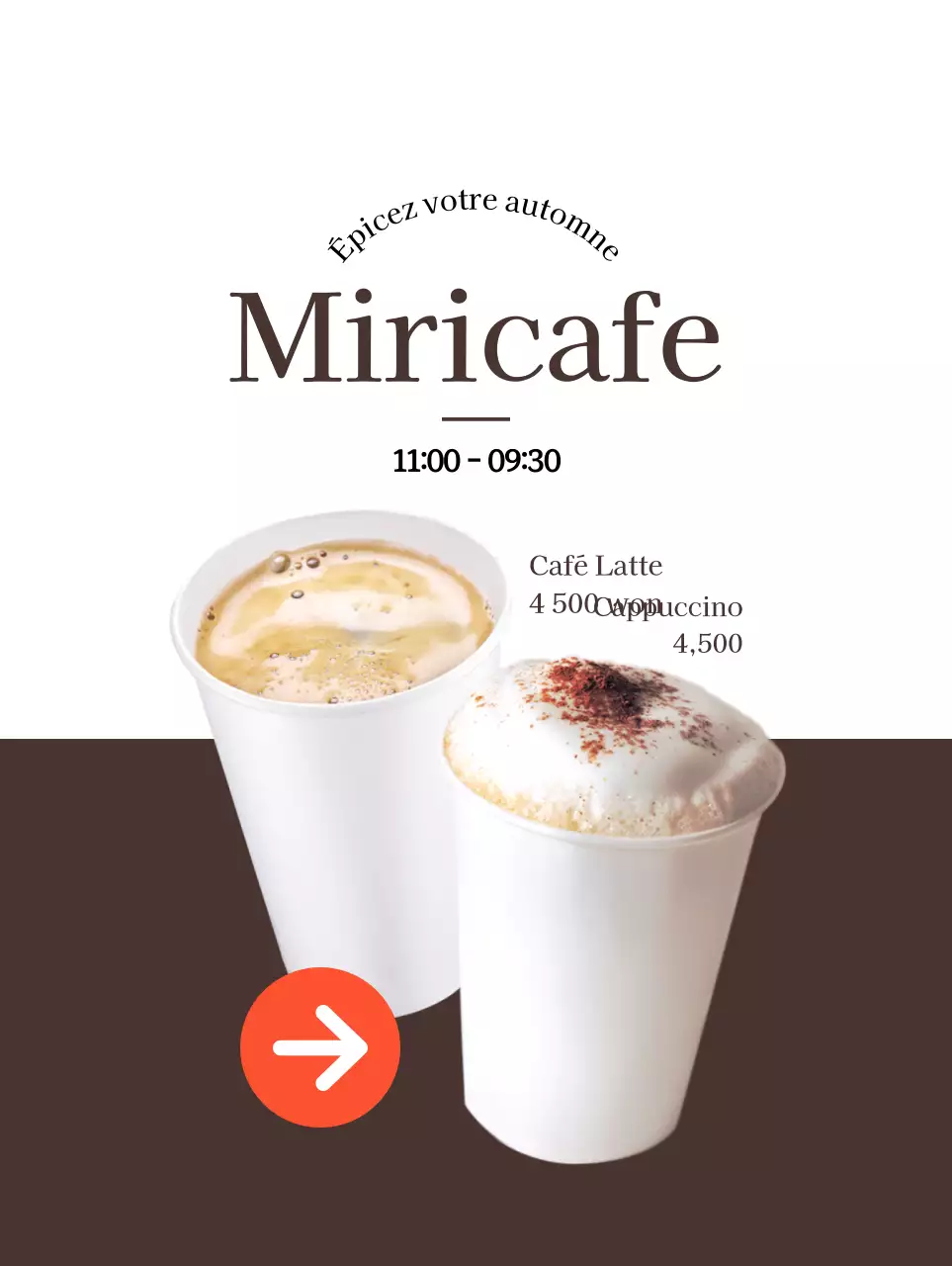 Faites la promotion de votre café en blanc, en marron et en contraste