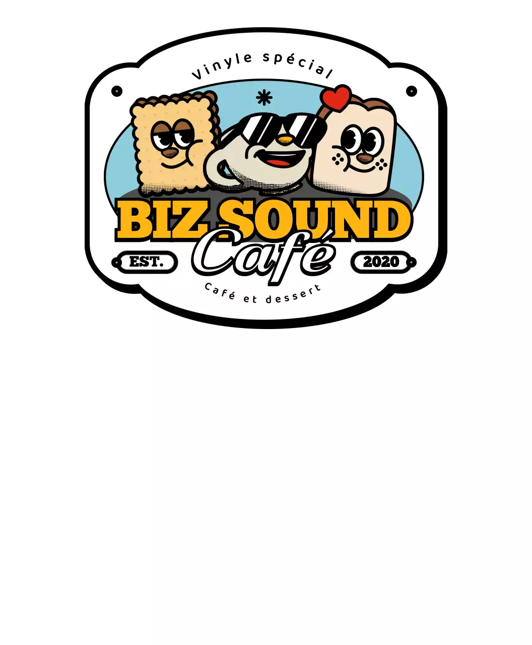 Une série de logos de cafés mignons et branchés en jaune et noir.