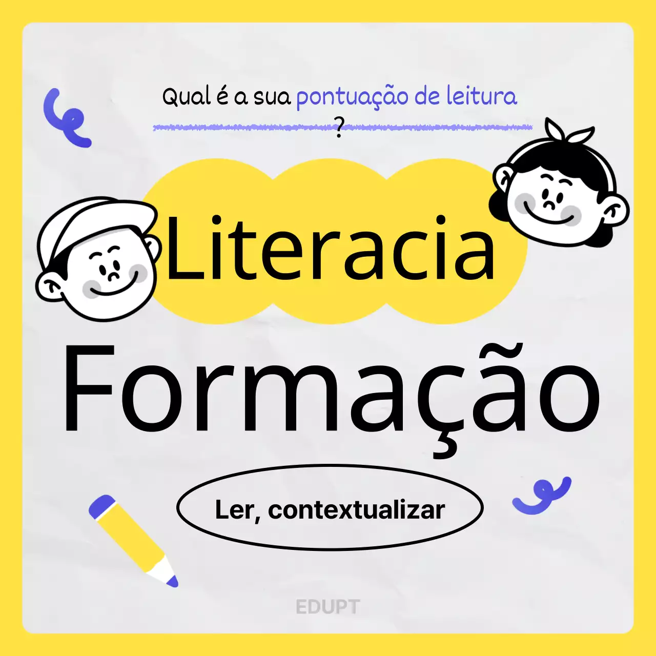 Promover a formação em literacia com um conceito de rabisco kitsch amarelo-azul