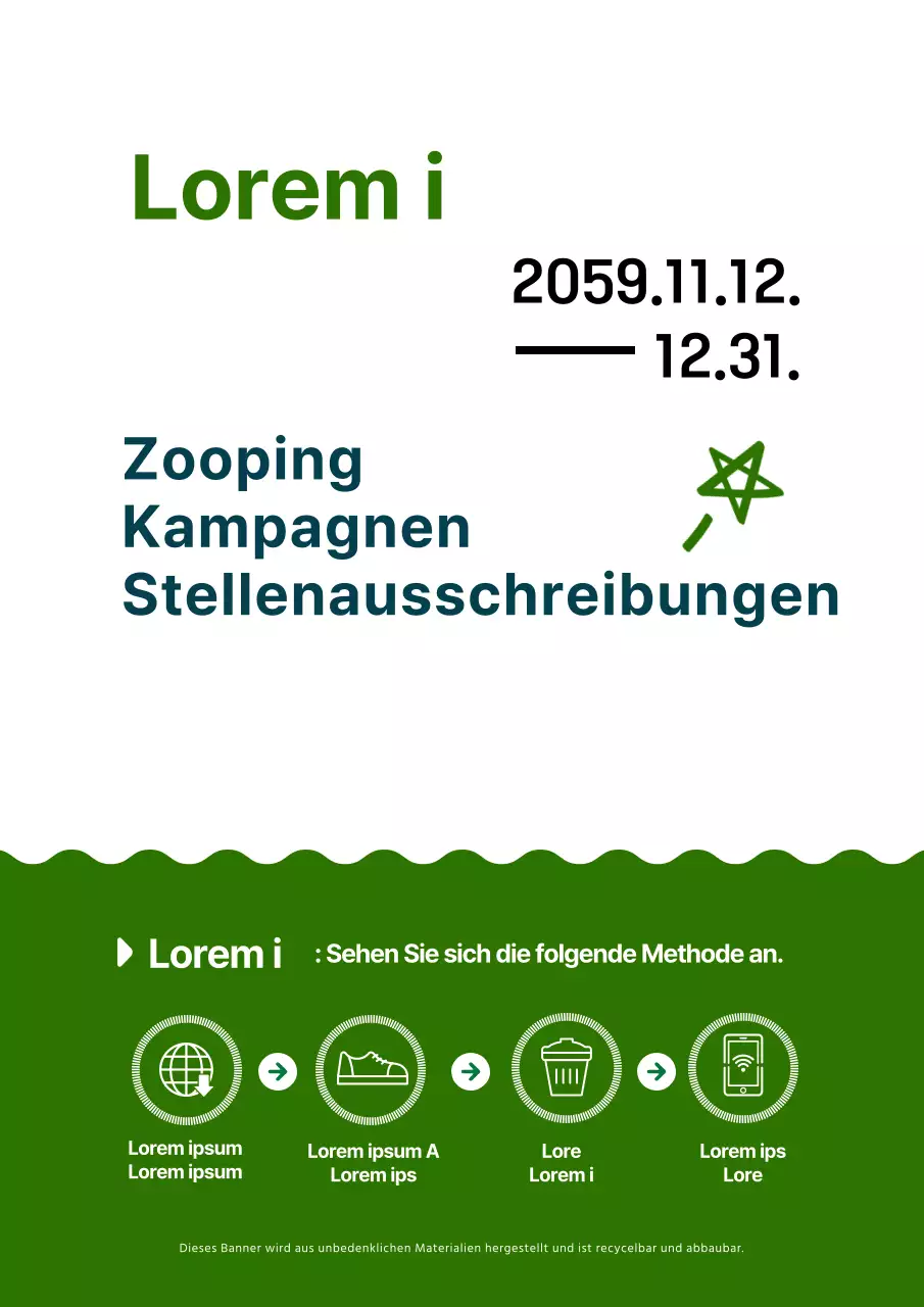 Eine einfache und niedliche Kampagne im Illustrationsstil in Marineblau und Grün.