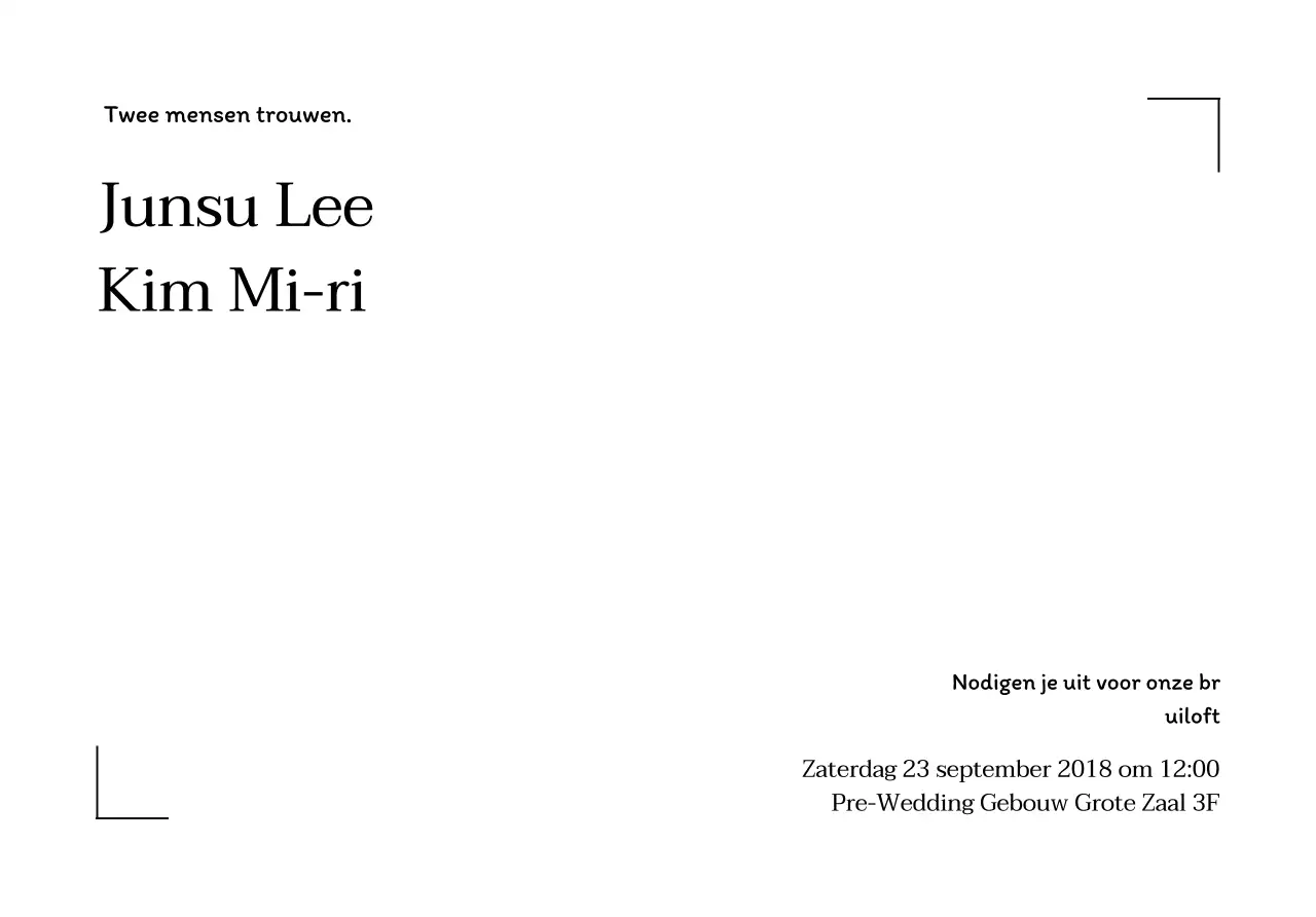 Envelop voor trouwkaart met eenvoudig kader en trouwgerelateerde tekst