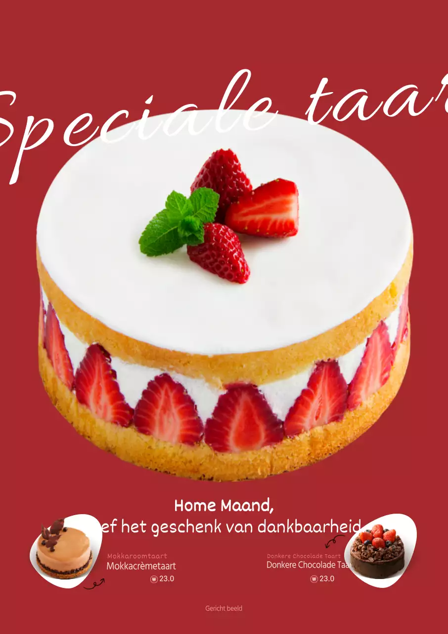 Aardbeientaart met rode achtergrond