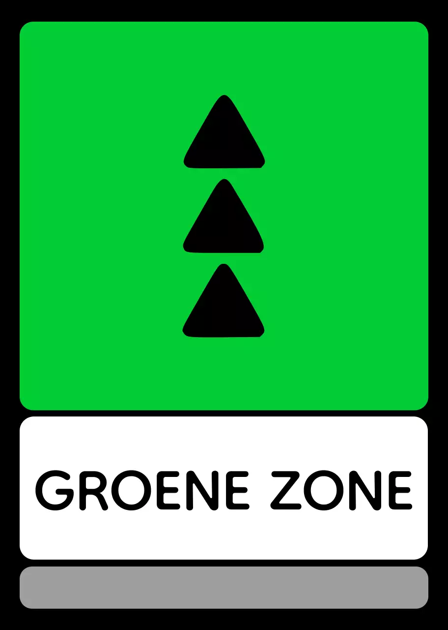 Een eenvoudige zonegids met groene blauwe paarse locatietekst en driehoekige vierkante geometrie