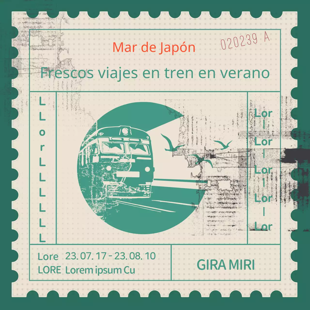 Promocione los viajes en tren de forma ingeniosa con el viejo concepto del sello de correos rojo y verde