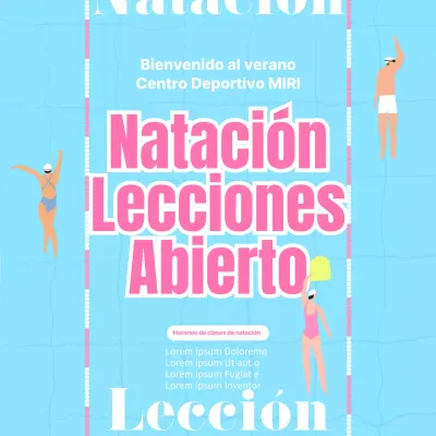 Promocione el inicio de las clases de natación con un fondo azul de ilustración de piscina vista desde arriba